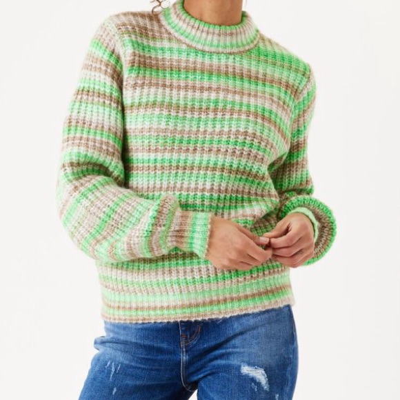 Garcia Green Beige Striped Knit Pullover Sweater Xs